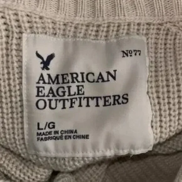 American eagle cable knit beige classic pullover men's sweater thick soft cotton - Picture 1 of 8